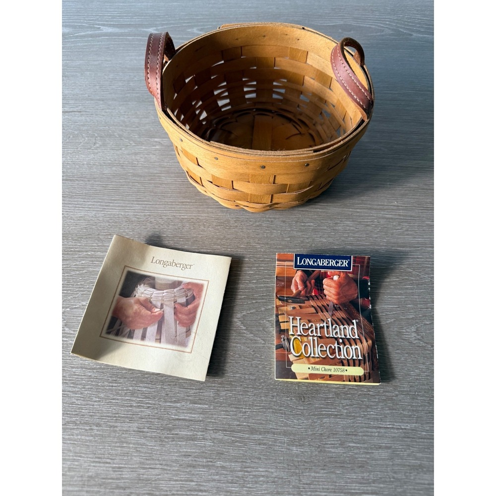 Longaberger Mini Chore Basket Heartland Collection with Booklets Wood Handles